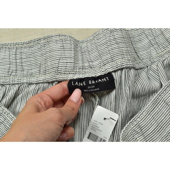 Lane Bryant Plus Size 26/28 Gray Stripe Linen Blend Pull On Capri Drawstring NEW - Picture 5 of 8